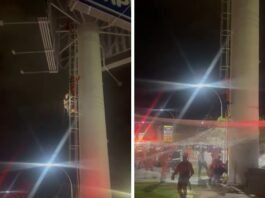 Após 14 horas, homem é resgatado de caixa d’água em supermercado de Várzea Grande