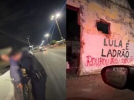 Professor é flagrado pela PM pichando muro: “Lula é Ladrão; roubou meu coração”